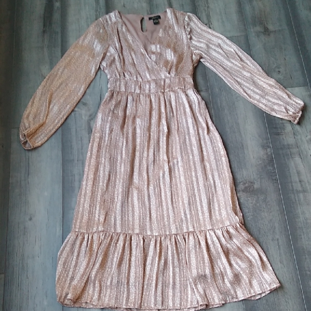 Chic Long Sleeve Metallic Dress